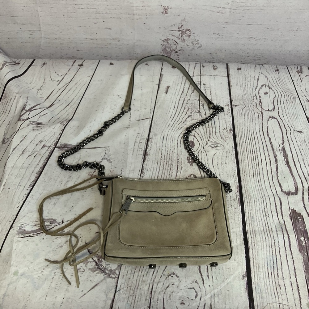 Rebecca Minkoff‎ Avery Crossbody Handbag Gray Suede Chain Link Strap